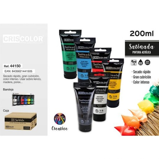 [44150] PINTURA ACRILICA TUBO 200ML SURTIDO SATINADA 6UDS.