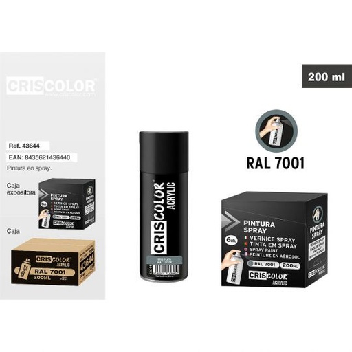 [43644] PINTURA SPRAY ACRYLIC GRIS PLATA RAL 7001 200ML