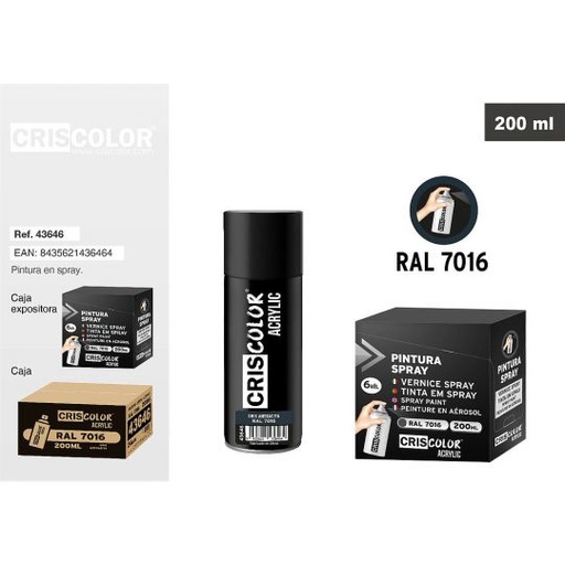 [43646] PINTURA SPRAY ACRYLIC GRIS ANTRACITA RAL 7016 200ML