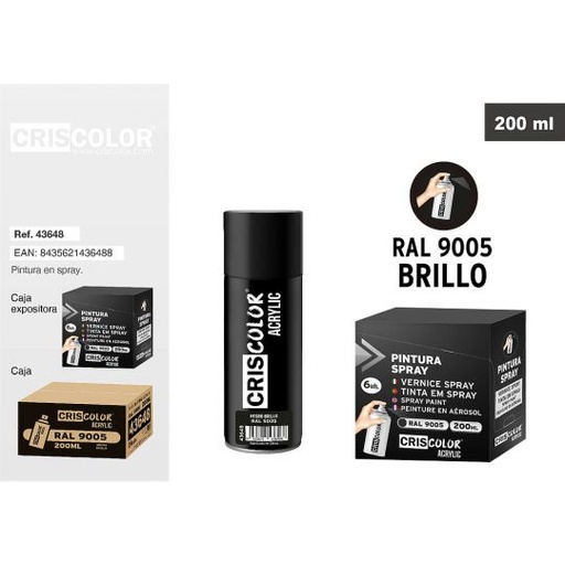 [43648] PINTURA SPRAY ACRYLIC NEGRO BRILLO RAL 9005 200ML