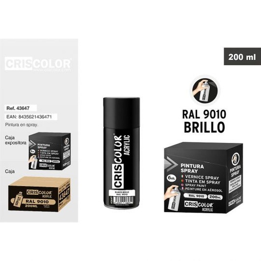 [43647] PINTURA SPRAY ACRYLIC BLANCO BRILLO RAL 9010 200ML