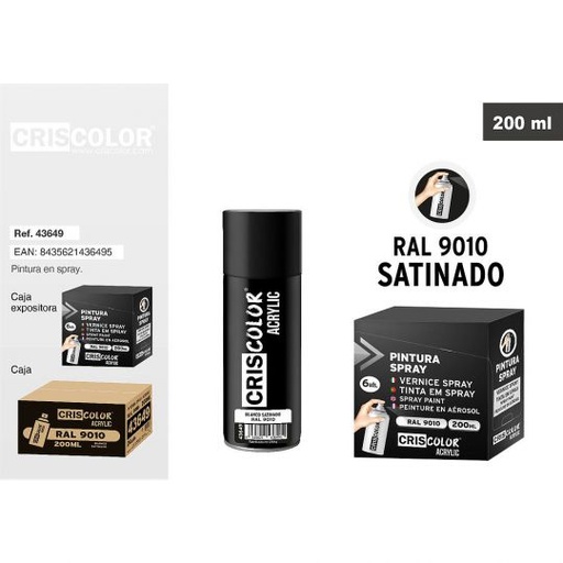 [43649] PINTURA SPRAY ACRYLIC BLANCO SATINADO RAL 9010 200ML