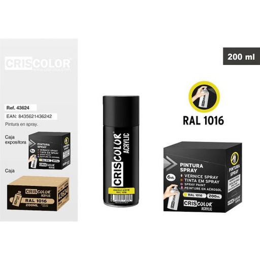 [43624] PINTURA SPRAY ACRYLIC AMARILLO AZUFRE RAL 1016 200ML