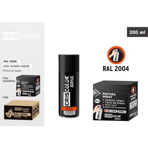 [43626] PINTURA SPRAY ACRYLIC NARANJA RAL 2004 200ML