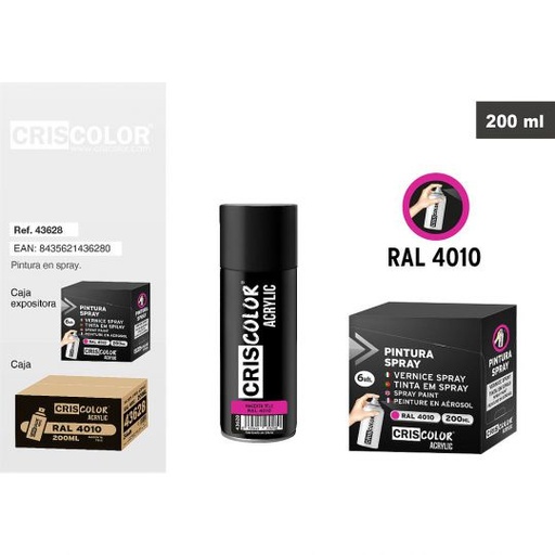 [43628] PINTURA SPRAY ACRYLIC MAGENTA RAL 4010 200ML