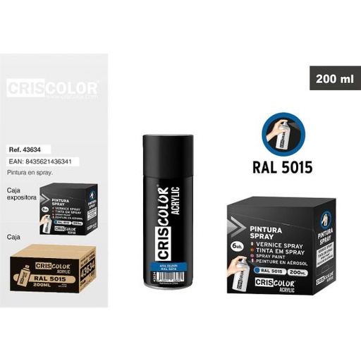 [43634] PINTURA SPRAY ACRYLIC AZUL CELESTE RAL 5015 200ML