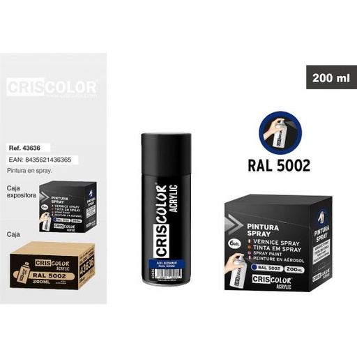 [43636] PINTURA SPRAY ACRYLIC AZUL ULTRAMAR RAL 5002 200ML