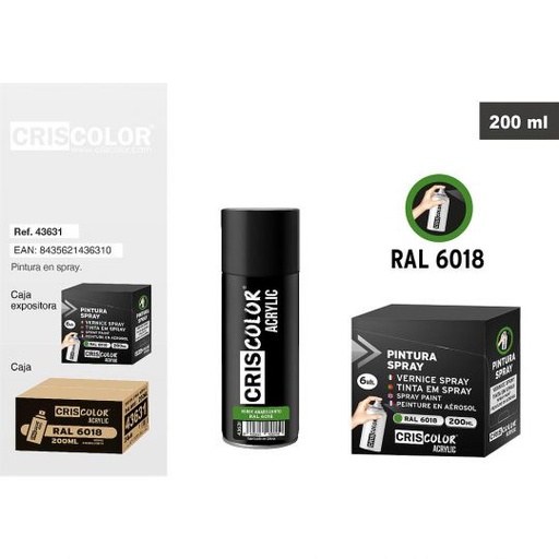 [43631] PINTURA SPRAY ACRYLIC VERDE AMARILLENTO RAL 6018 200ML