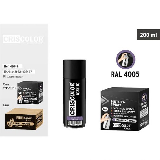 [43645] PINTURA SPRAY ACRYLIC LILA AZULADO RAL 4005 200ML