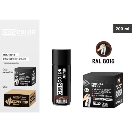 [43642] PINTURA SPRAY ACRYLIC CAOBA RAL 8016 200ML