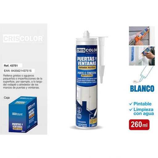 [43751] SELLADOR ACRILICO PUERTAS Y VENTANAS BLANCO 260ML