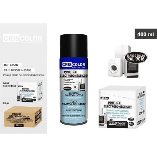[43578] PINTURA ELECTRODOMESTICOS BLANCO BRILLANTE RAL 9016 400ML