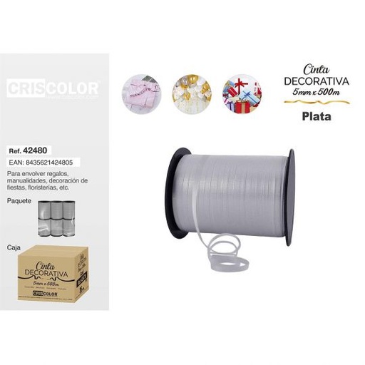 [42480] CINTA DECORATIVA 5MMX500M PLATA