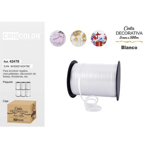 [42478] CINTA DECORATIVA 5MMX500M BLANCO
