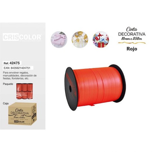 [42475] CINTA DECORATIVA 10MMX250M ROJO