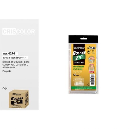 [42741] BOLSA ZIP 50UDS 55X55MM (Pack 12 Und).