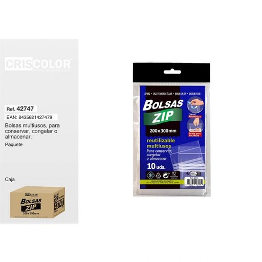 [42747] BOLSA ZIP 10UDS 200X300MM (Pack 12 Und).