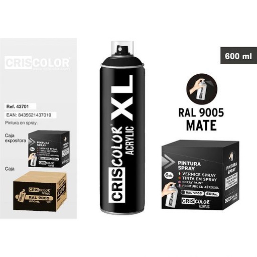 [43701] PINTURA SPRAY ACRYLIC NEGRO MATE XL RAL 9005 600ML