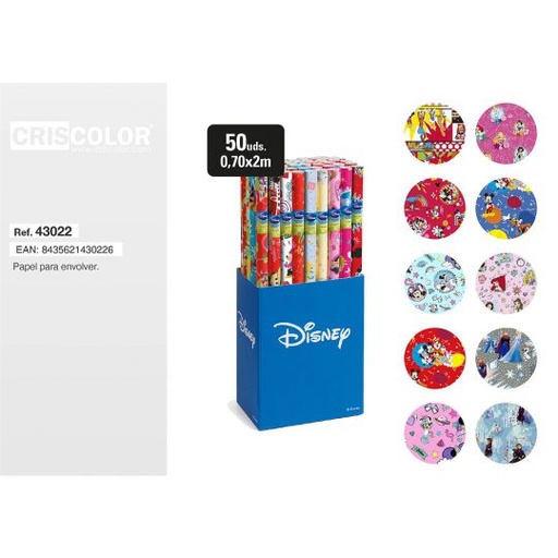 [43022-C] ROLLO PAPEL REGALO 70CMX2M SURTIDO DISNEY (Caja 50 Und).