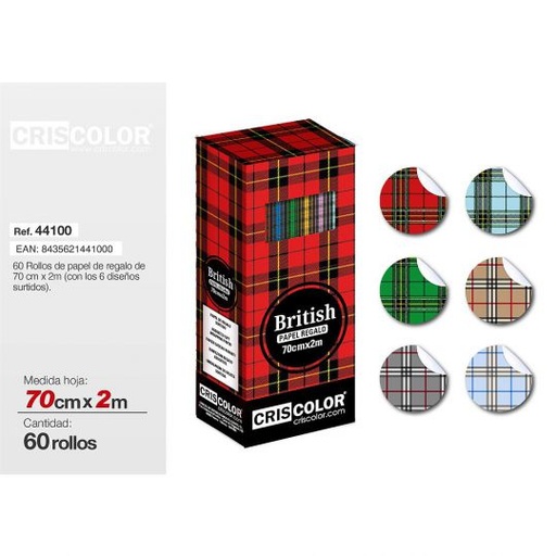 [44100] PAPEL REGALO 70CMX2M BRITISH (Caja 60 Und).