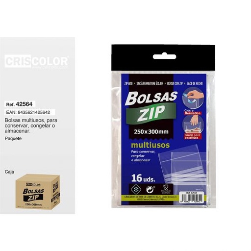 [42564] BOLSA ZIP 16UDS 250X300MM