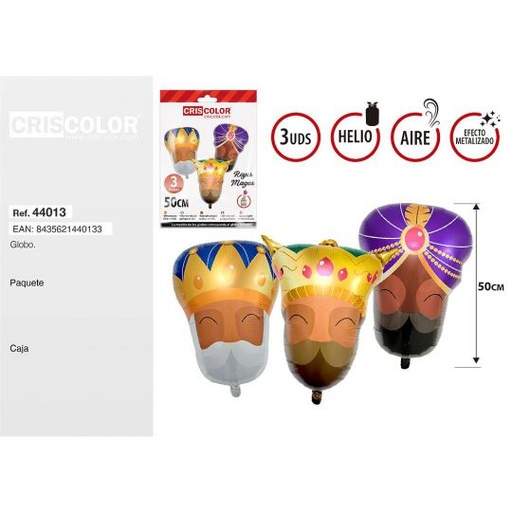 [44013] GLOBOS REYES MAGOS CARAS 50CM 3UDS