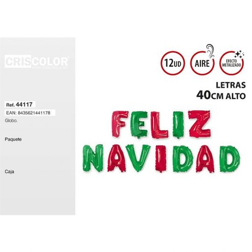 [44117] GLOBOS LETRAS FELIZ NAVIDAD 40CM