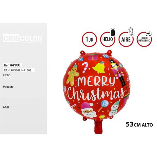 [44136] GLOBO REDONDO MERRY CHRISTMAS ROJO 53CM