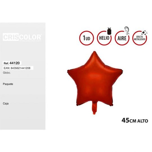 [44120] GLOBO ESTRELLA ROJO 45CM