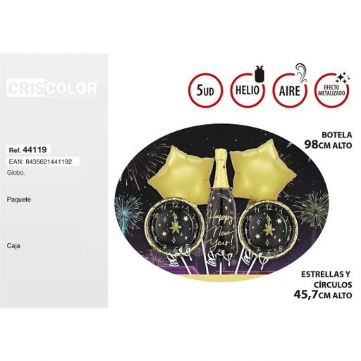 [44119] SET GLOBOS BOTELLA HAPPY NEW YEAR 5UDS