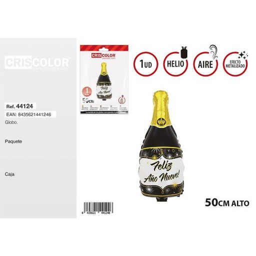 [44124] GLOBO BOTELLA ORO FELIZ AÑO 50CM
