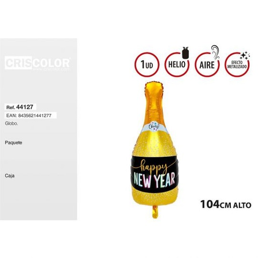 [44127] GLOBO BOTELLA ORO HAPPY NEW YEAR 104CM
