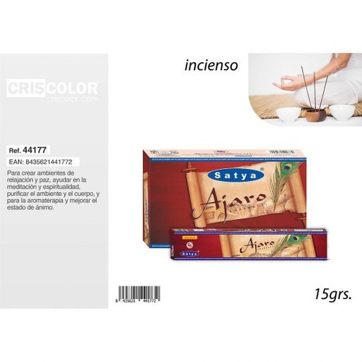 [44177] SATYA AJARO INCENSE 15grs (Caja 12 Paquetes)