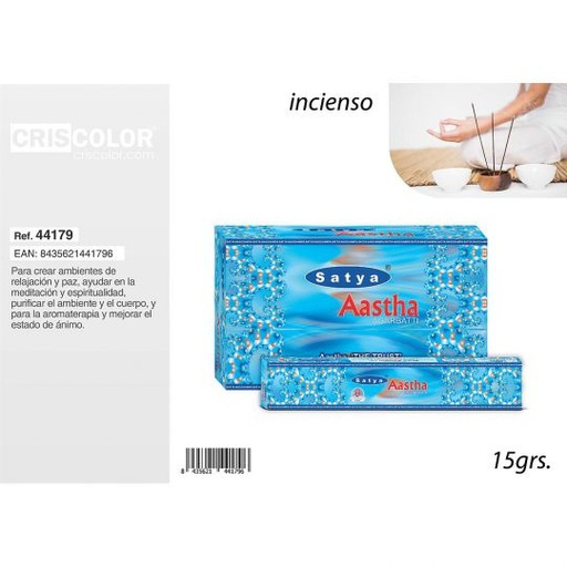 [44179] SATYA AASTHA INCENSE 15grs (Caja 12 Paquetes)