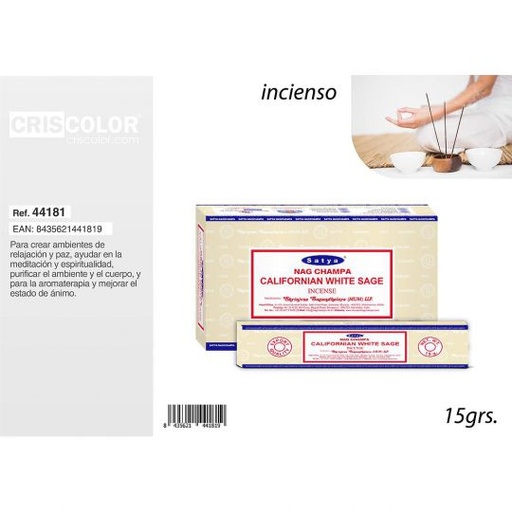 [44181] SATYA VFM SERIE: CALIFORNIAN WHITE SAGE 15grs (Caja 12 Paquetes)