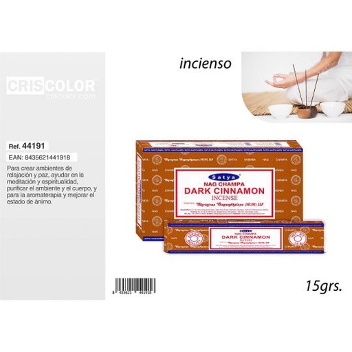 [44191] SATYA COMPETITIVE SERIE: DARK CINNAMON 15grs (Caja 12 Paquetes)