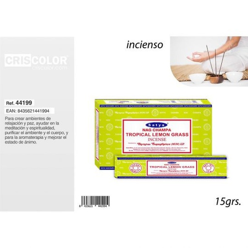 [44199] SATYA COMPETITIVE SERIE: TROPICAL LEMON GRASS 15grs (Caja 12 Paquetes)