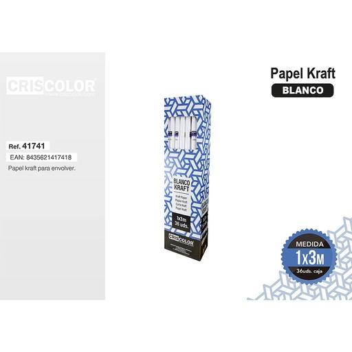 [41741-C] PAPEL BLANCO KRAFT 1X3M (Caja 36 Und).