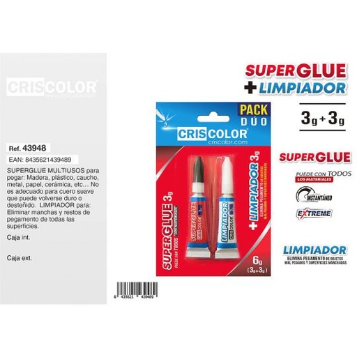 [43948] SUPER GLUE MULTIUSOS 3G + LIMPIADOR 3G