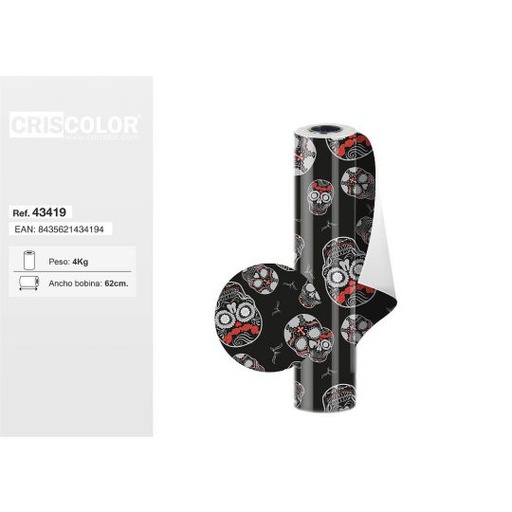 [43419] BOBINA PAPEL REGALO DECORADO 62CM CALAVERAS