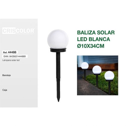 [44488] BALIZA SOLAR JARDIN LED BLANCA Ø10X34CM (Precio Unitario)
