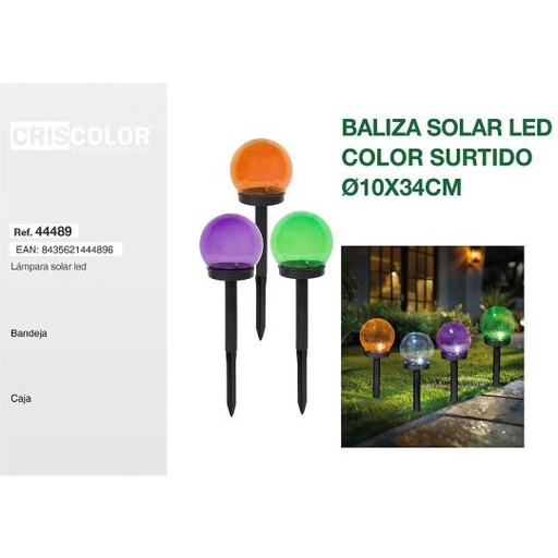 [44489] BALIZA SOLAR JARDIN LED COLOR SURTIDO Ø10X34CM (Precio Unitario)