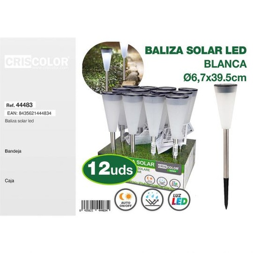 [44483] BALIZA SOLAR JARDIN LED BLANCA Ø6,7X39,5CM (Pack 12 Und).