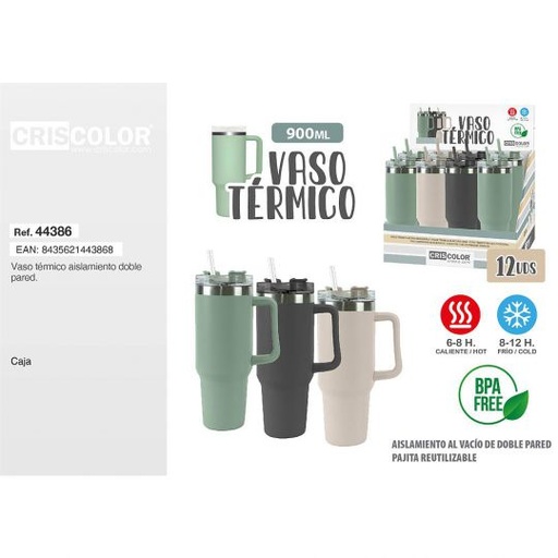 [44386] VASO TERMICO CON ASA 900ML (Precio Unitario)