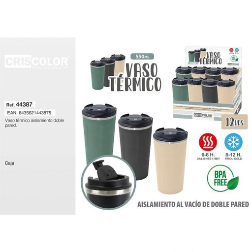 [44387] VASO TERMICO COLOR SURTIDO 550ML (Precio Unitario)