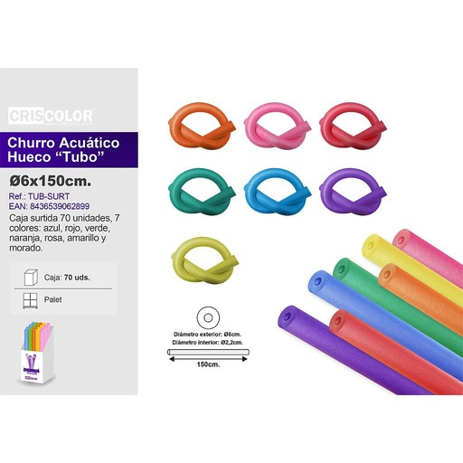 [TUB-SURT] CHURRO HUECO 150CM SURTIDO (Caja de 70 Und.)