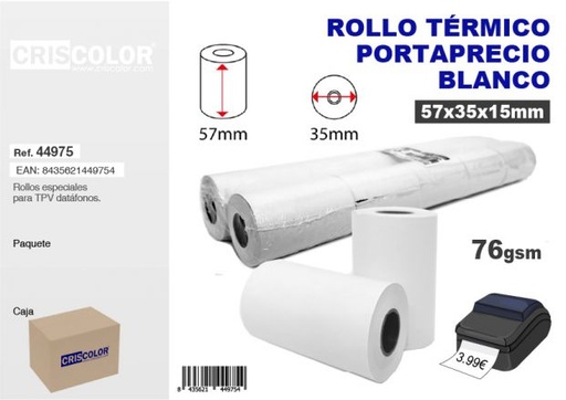 [44975] ROLLO TERMICO PORTAPRECIO BLANCO (Pack 10 Und.)