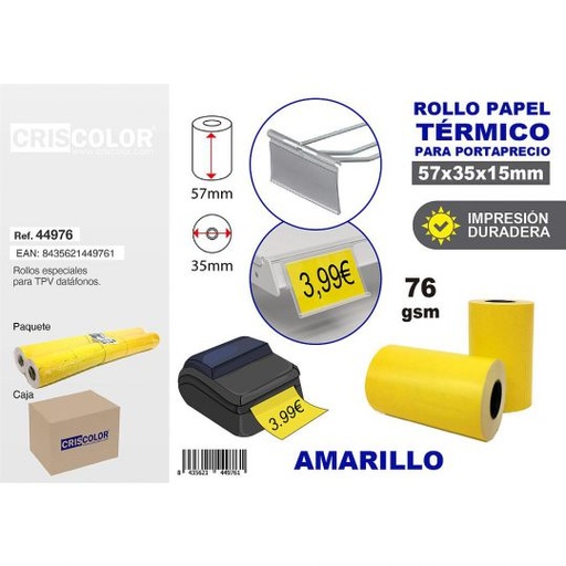[44976] ROLLO TERMICO PORTAPRECIO AMARILLO (Pack 10 Und.)