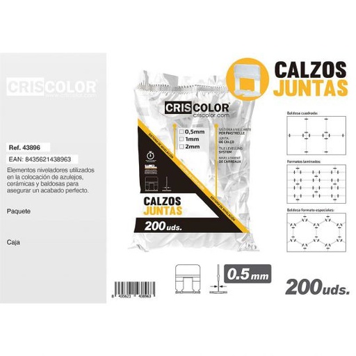 [43896] CALZO JUNTAS 0,5MM 200UDS.