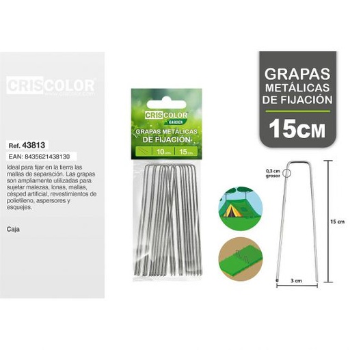 [43813] GRAPAS METALICAS FORMA U 15CM (Pack 10 Und.)